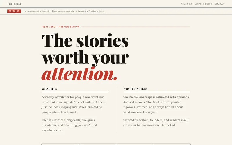 Preview of the Editorial template