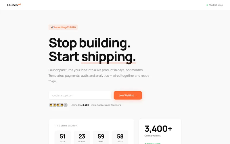 Preview of the Startup template